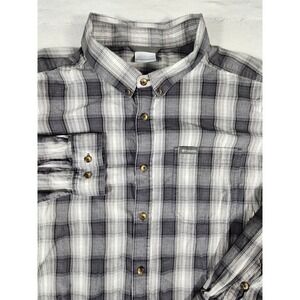 Columbia Mens XXL Gray White Plaid Long Sleeve Button Down Shirt AM7968 Cotton